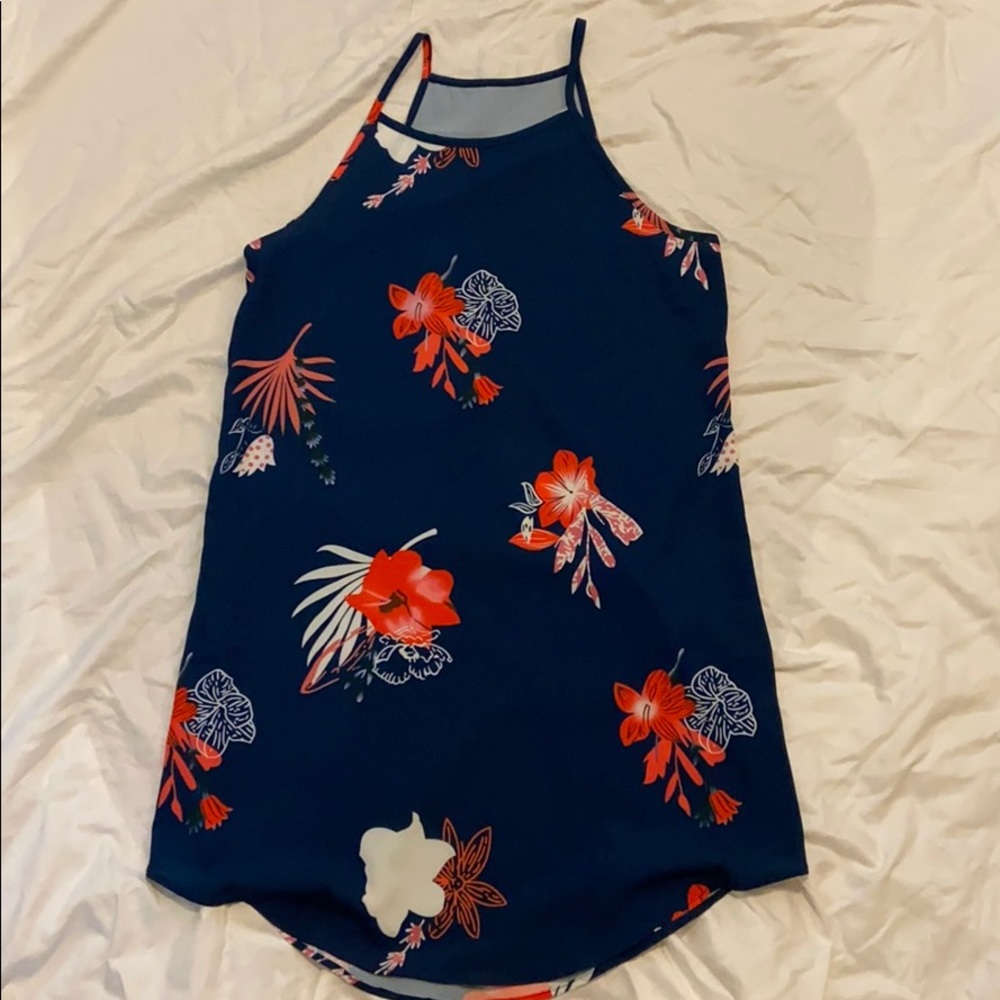 Navy blue shift dress with flowers